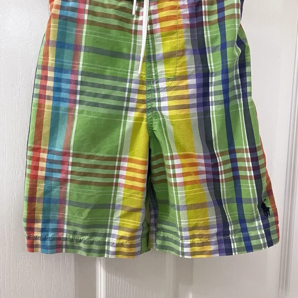 Polo by Ralph Lauren Green Plaid Swim Board Shorts Boys Size 4/4T